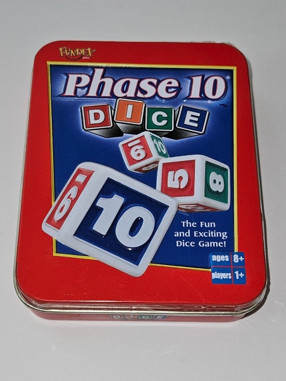 Phase 10 Dice Fundex Game 2004 Red Storage Tin 10 Dice Score Sheet Notepad